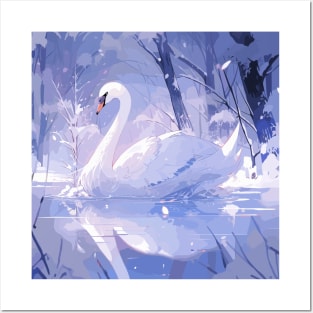 White Swan in Winter Wonderland Posters and Art